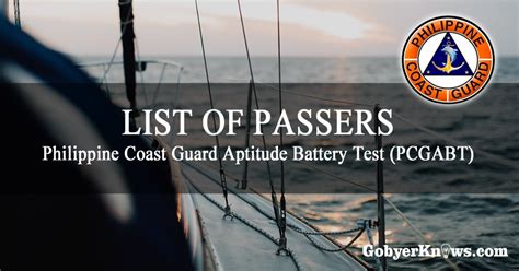 LIST OF PASSERS: Philippine Coast Guard Aptitude .